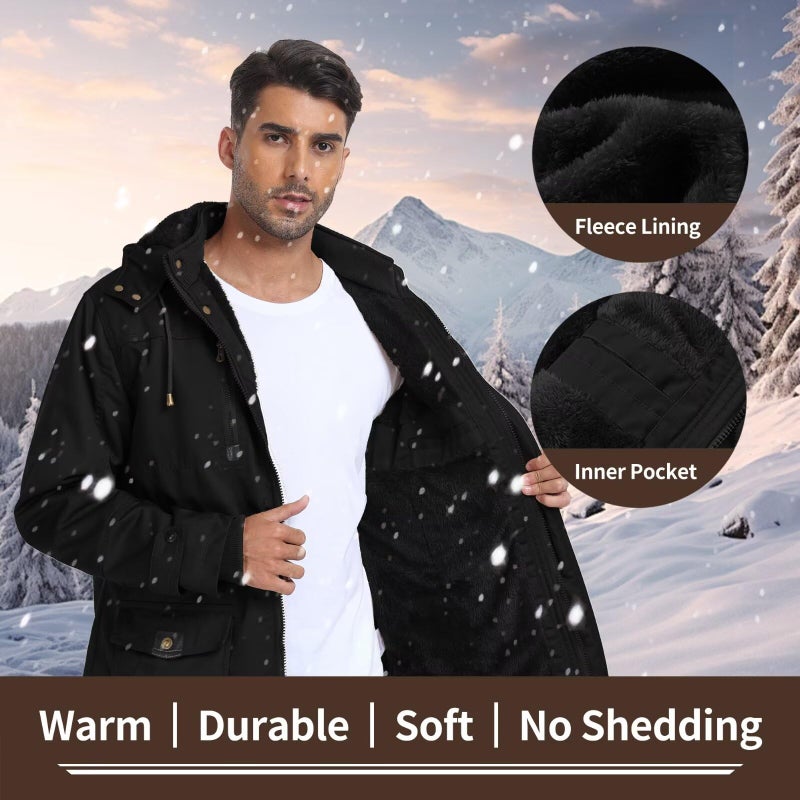 Dr.Cyril Men's Thick Winter Jackets Fleece Lined Thick Jackets Hood Work Jackets Coat Cotton Military with Cargo Pockets - Image 4