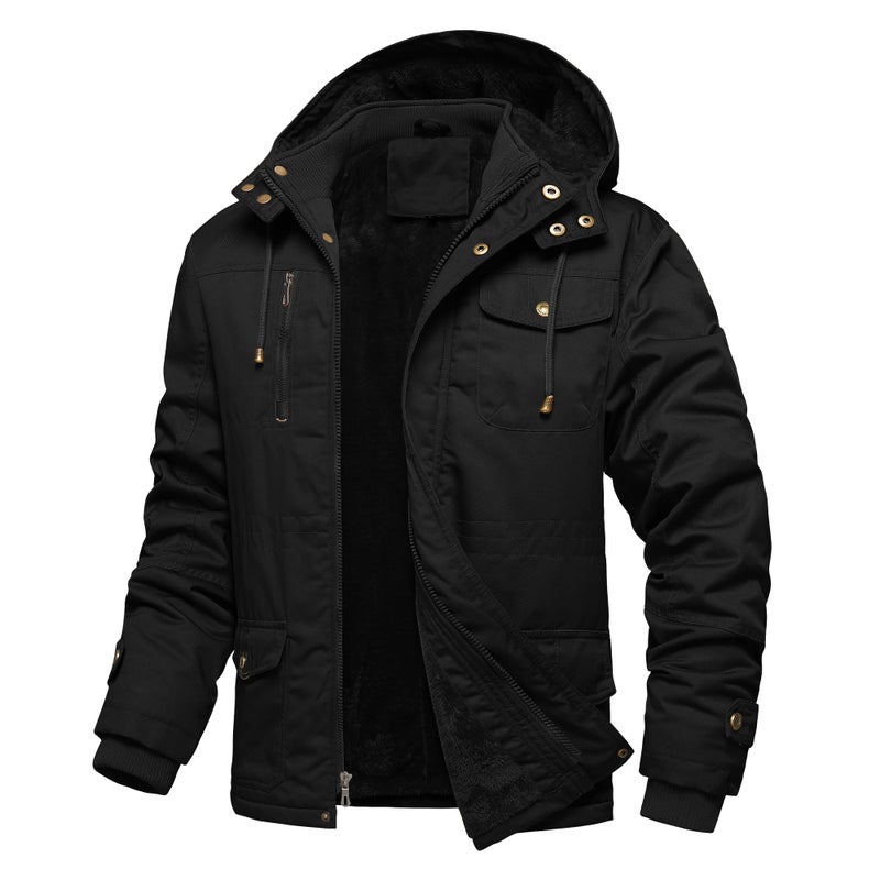 Dr.Cyril Men's Thick Winter Jackets Fleece Lined Thick Jackets Hood Work Jackets Coat Cotton Military with Cargo Pockets - Image 1