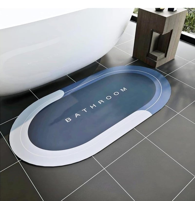 Spaceshoop Aadya Alley Rubber Soft Sillicon Super Absorbent Door Mats (40X60) Bath Mat Anti Skid Quick Drying Bathroom & Water Absorbent Carpets Kitchen Entrance Door Mats (1, Oval R), Blue - Image 1