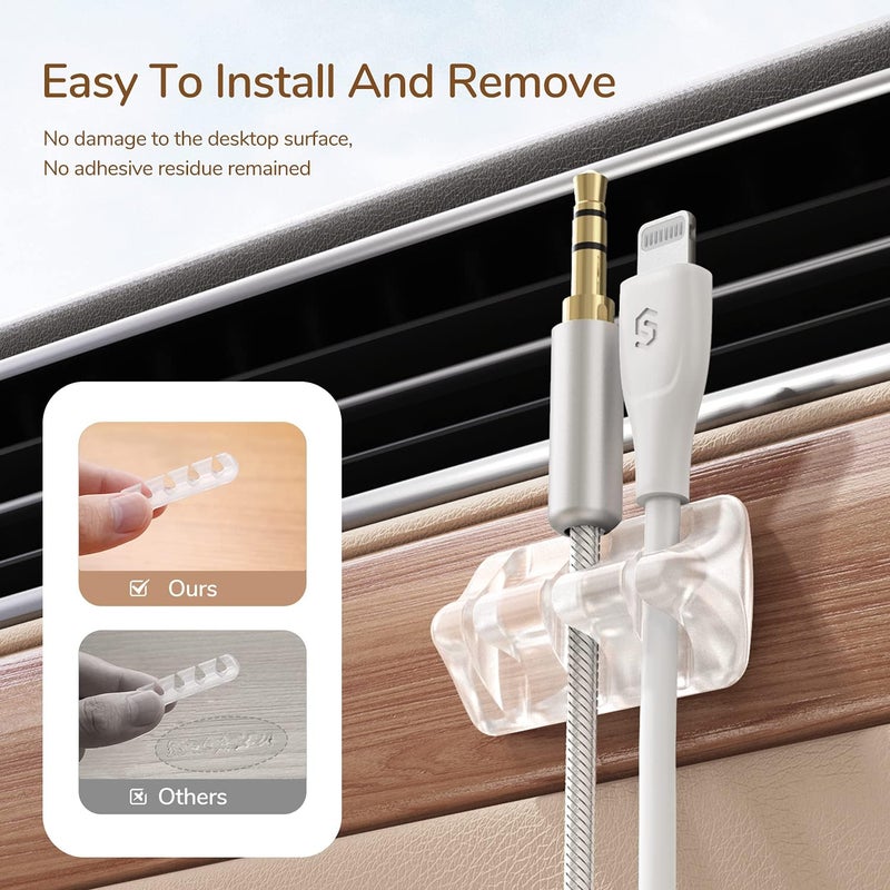 Syncwire Clear Cable Clips - Cord Holders - Self Adhesive Cable Management Organizer - Home, Office, Cubicle, Car, Nightstand, Desk Accessories - Gift Ideas Men, Women, Dad, Mom (5 Packs/15 Slots) - Image 5