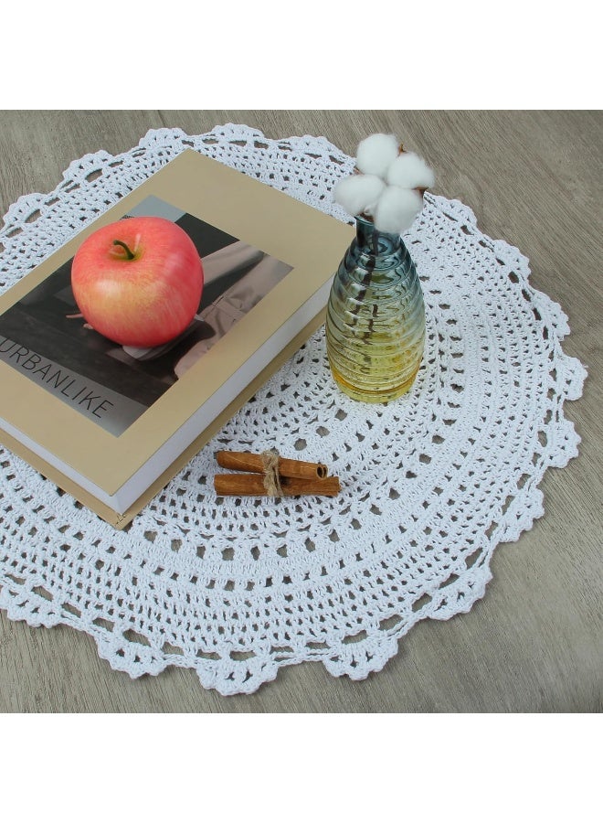 kilofly Handmade Crochet Round Cotton Lace Table Placemats Doilies Value Pack [Set of 4], Medallion, 13x13 inch, White - Image 5