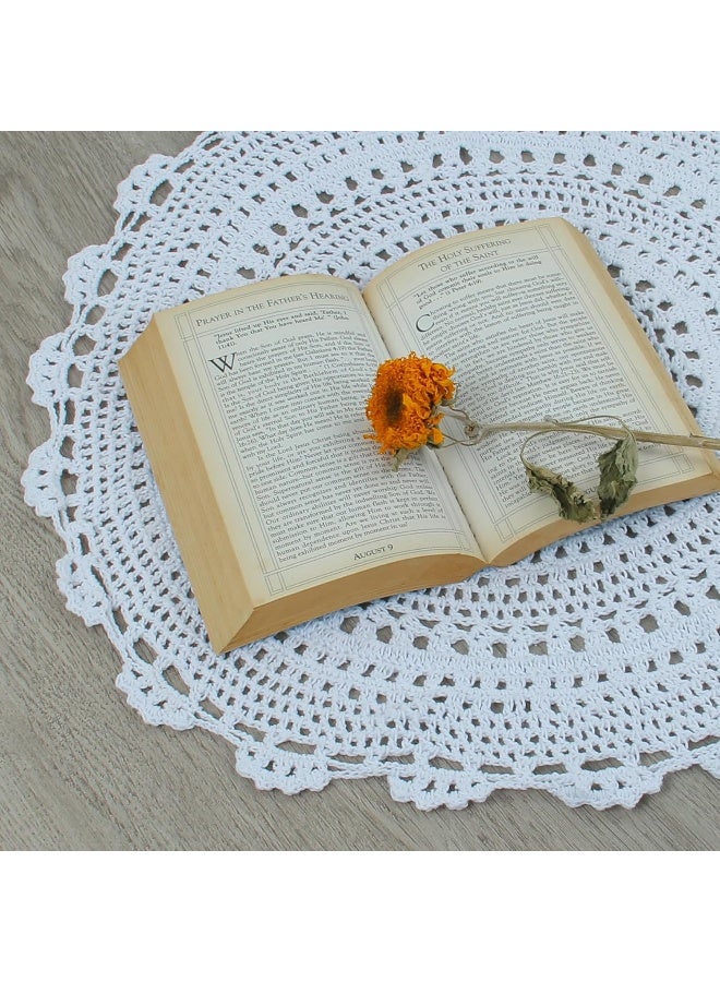 kilofly Handmade Crochet Round Cotton Lace Table Placemats Doilies Value Pack [Set of 4], Medallion, 13x13 inch, White - Image 4