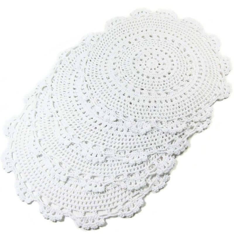 kilofly Handmade Crochet Round Cotton Lace Table Placemats Doilies Value Pack [Set of 4], Medallion, 13x13 inch, White - Image 1