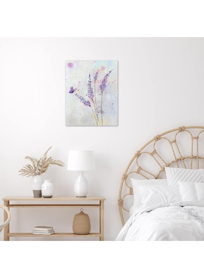 HVEST Purple Lavender Wall Art Butterfly with Purple Flower Canvas Wall Art for Living Room - Image 5