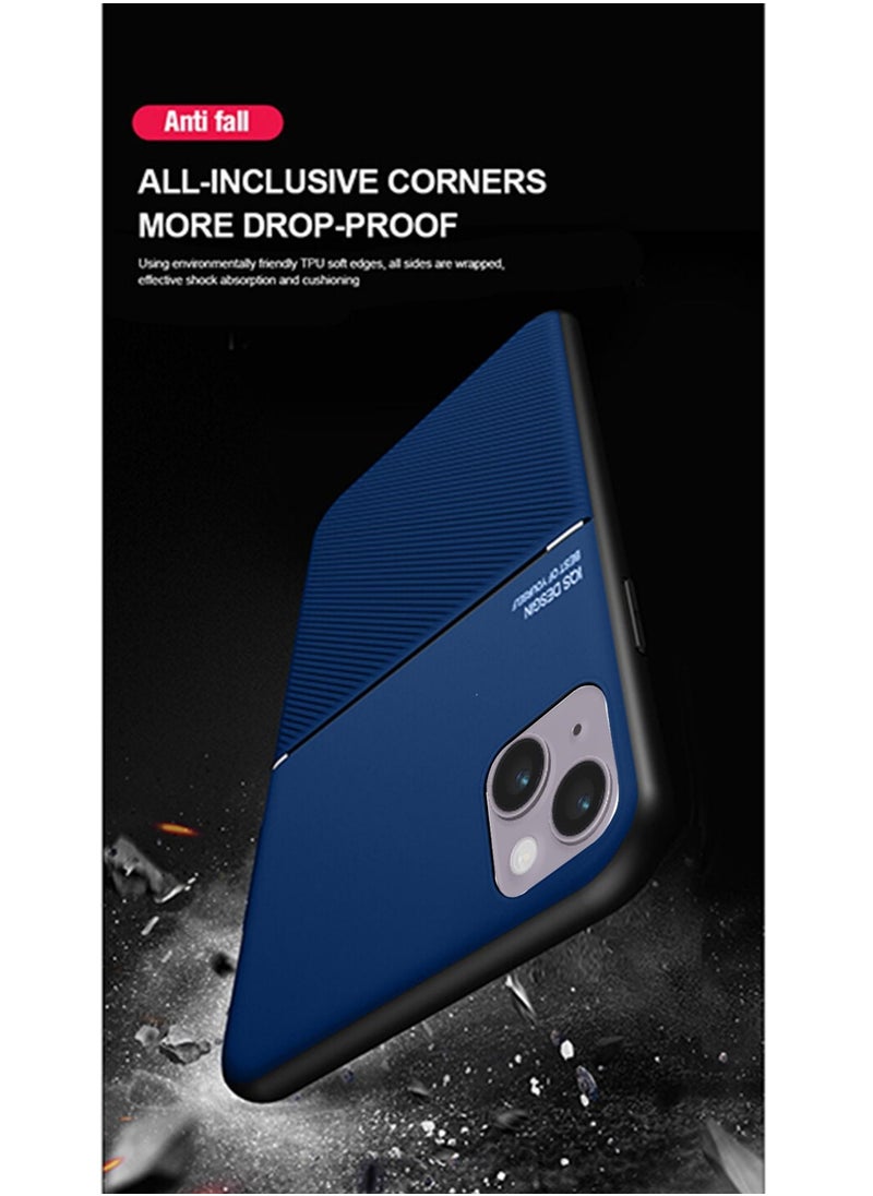 Wtech - IQS Design Leather Texture Fiber Thin Case Cover with Built-in Magnetic Iron Piece Magnetic Holder For Apple iPhone 14 Blue - Image 1