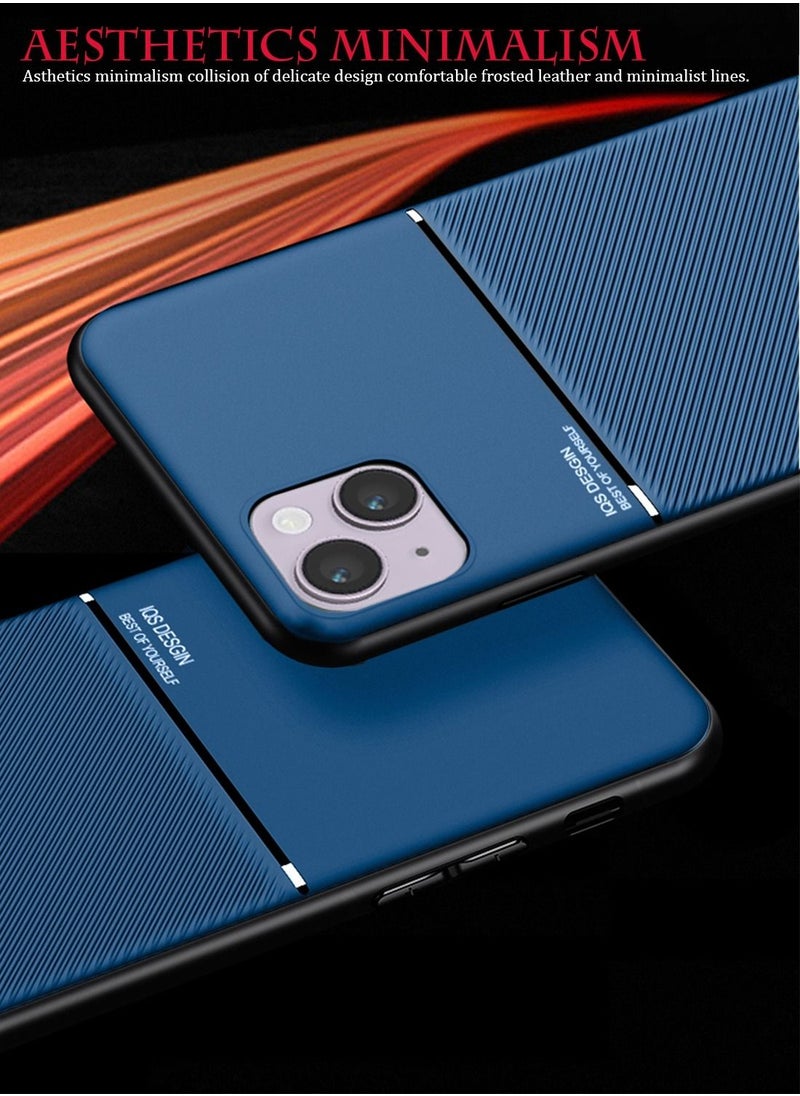 Wtech - IQS Design Leather Texture Fiber Thin Case Cover with Built-in Magnetic Iron Piece Magnetic Holder For Apple iPhone 14 Blue - Image 1