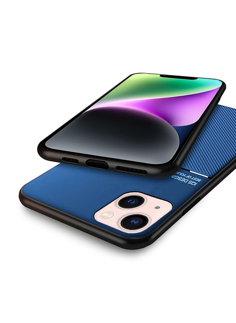 Wtech - IQS Design Leather Texture Fiber Thin Case Cover with Built-in Magnetic Iron Piece Magnetic Holder For Apple iPhone 14 Blue - Image 1
