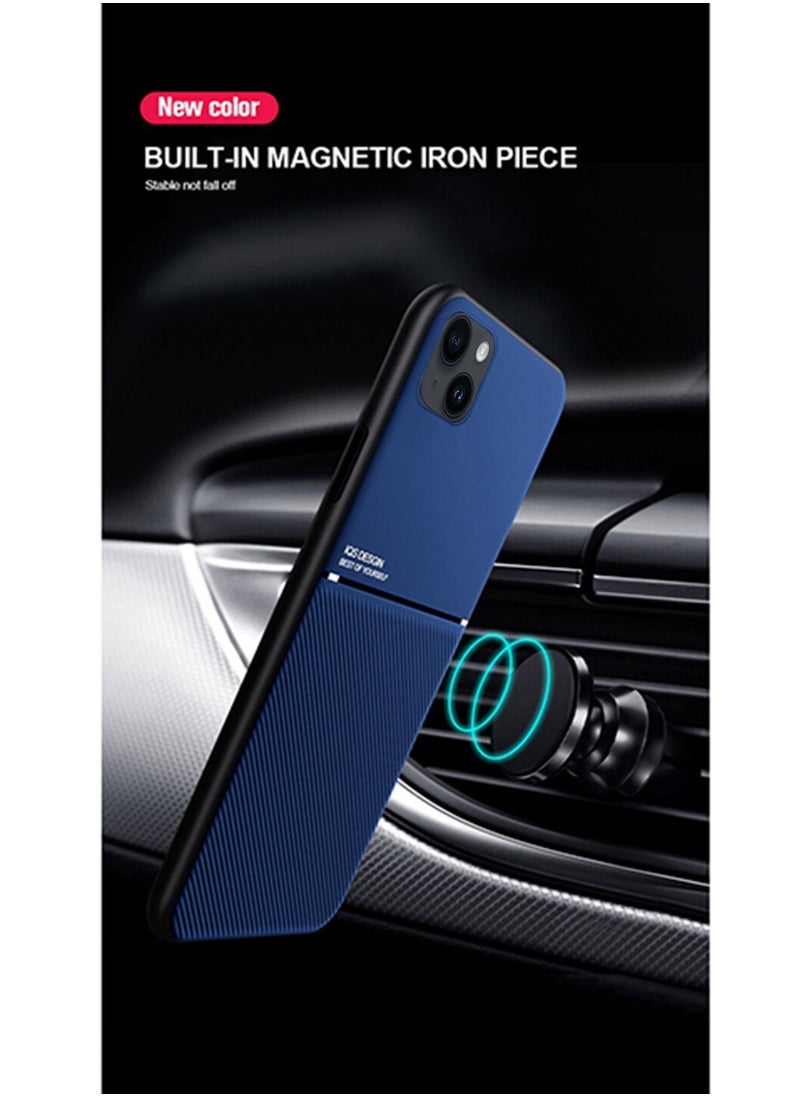 Wtech - IQS Design Leather Texture Fiber Thin Case Cover with Built-in Magnetic Iron Piece Magnetic Holder For Apple iPhone 14 Blue - Image 1
