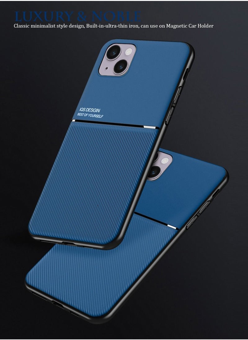 Wtech - IQS Design Leather Texture Fiber Thin Case Cover with Built-in Magnetic Iron Piece Magnetic Holder For Apple iPhone 14 Blue - Image 1