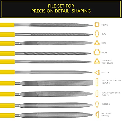 kapoua Needle File Set, 10 Pieces Hand Metal Files, Hardened Alloy Strength Steel Set includes Flat, Round, Half-Round, Triangular, Square, Oval, Crossing, and Barrette File - Image 2