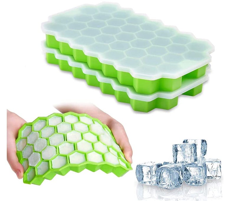 TIJAR Ice Cube Tray with Lids Soft Silicone Ice Moulds Diamond Shape Ice Cube for Drinks and Desserts Easy Removal Green 2 Packs
