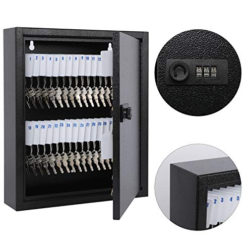 KYODOLED Locking Key Cabinet, 60 Key Storage Lock Box with Code, Key Box Wall Mount with Combination Lock, Key Hooks & Tags Key Labels(Black,60 Key) - Image 2
