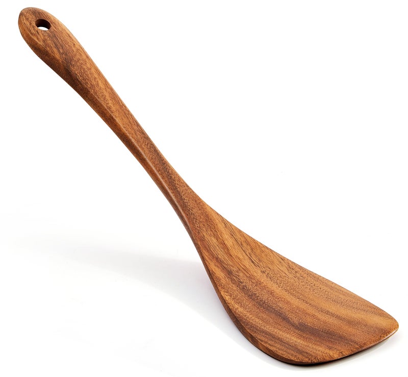 Jillahla Wooden Spatula Nonstick Turner Acacia Wood Left Long Handle Flat Frying Spatulas Handmade for Kitchen Gifts Ideal Cookware Utensils for Cooking Eggs Fish Pancakes