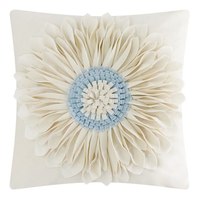 OiseauVoler Decorative 3D Flower Throw Pillow Covers Handmade Cushion Cover Cases for Couch Bed Living Room Farmhouse Home Decor 18 x 18 Inch Beige