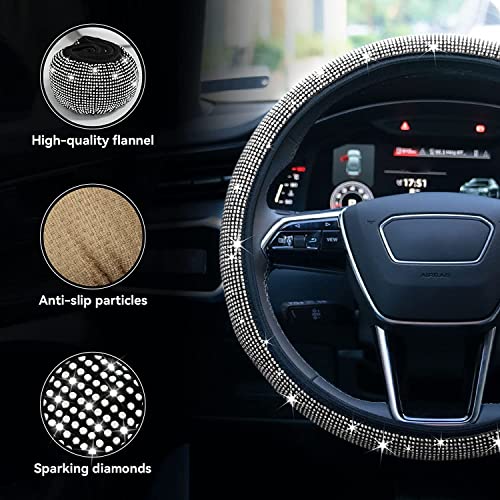 Limsas Bling Rhinestone Steering Wheel Cover with Crystal Diamond for Women, Sparkling Car Wheel Protector Universal Fit 14-15 inches - White - Image 4