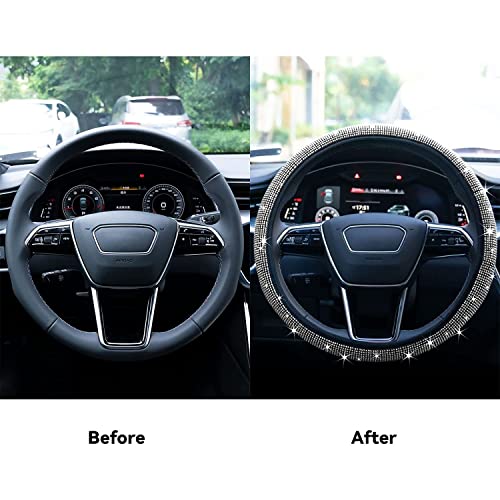 Limsas Bling Rhinestone Steering Wheel Cover with Crystal Diamond for Women, Sparkling Car Wheel Protector Universal Fit 14-15 inches - White - Image 5
