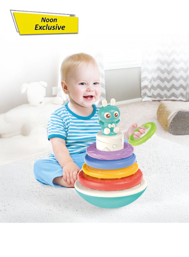 COGNIKIDS لعبة حلقات التكديس للأطفال – دمية أرنب متمايلة مع موسيقى وصوت وعيون متحركة | حلقات ملونة ذات قوام لتطوير المهارات الحركية | لعبة مونتيسوري للأطفال من عمر 6 أشهر وما فوق | خالية من BPA، 1 قطعة - Image 1