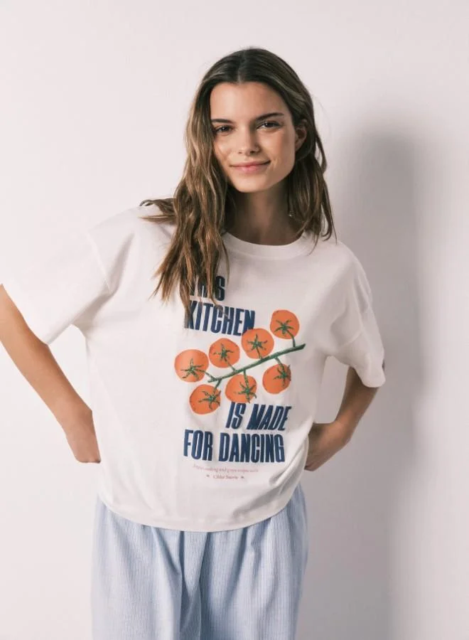 ومن سيكريت قميص قصير الأكمام أبيض 100٪ قطن