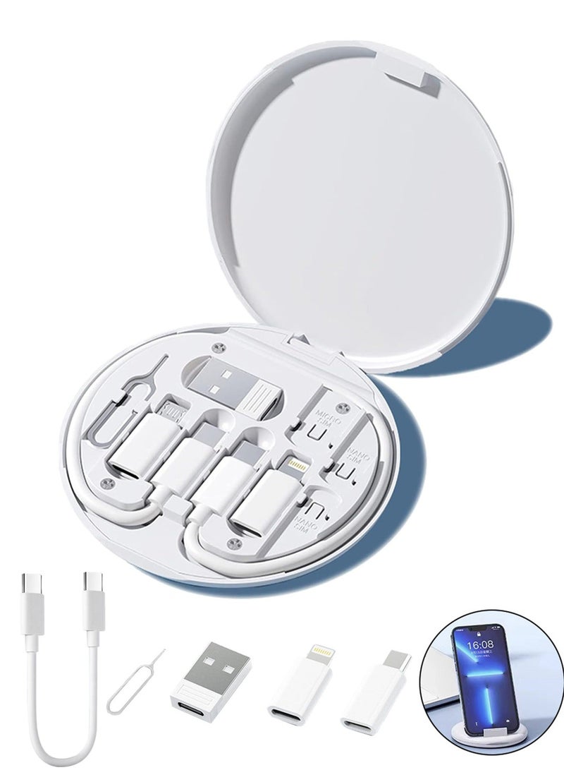 صندوق تخزين كابلات محمول متعدد الوظائف مع موصلات Lightning وMicro USB وTYPE-C، 5 في 1، شحن سريع 60W بطول 0.3M، منظم سفر مدمج للكابلات، حامل هاتف، ومُخرج بطاقة SIM - Image 1