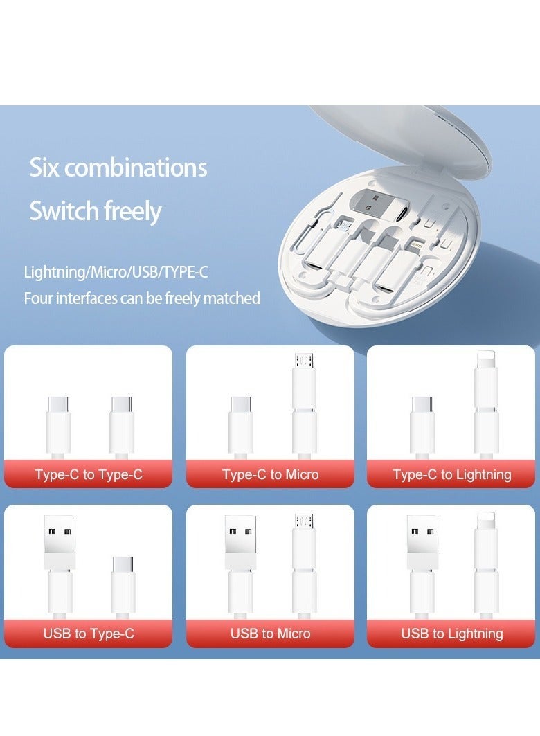 صندوق تخزين كابلات محمول متعدد الوظائف مع موصلات Lightning وMicro USB وTYPE-C، 5 في 1، شحن سريع 60W بطول 0.3M، منظم سفر مدمج للكابلات، حامل هاتف، ومُخرج بطاقة SIM - Image 2