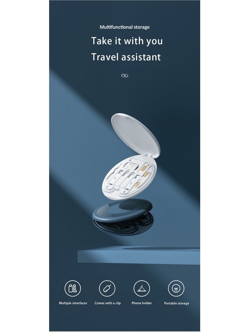 صندوق تخزين كابلات محمول متعدد الوظائف مع موصلات Lightning وMicro USB وTYPE-C، 5 في 1، شحن سريع 60W بطول 0.3M، منظم سفر مدمج للكابلات، حامل هاتف، ومُخرج بطاقة SIM - Image 5