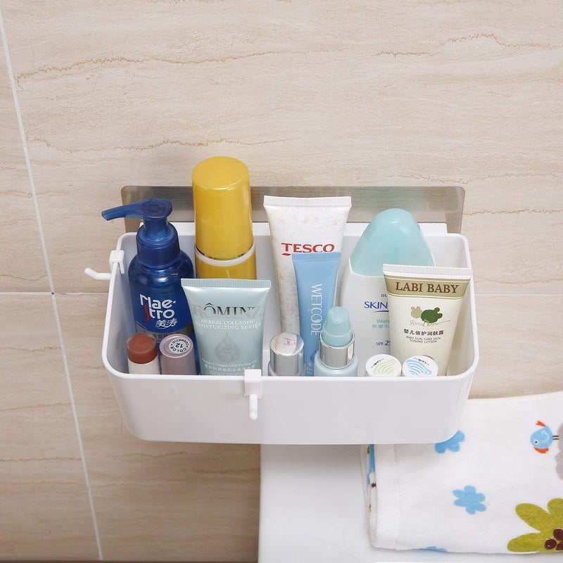 BLEQYS Shower Caddy Suction, Bath Shelve Drill-Free Shower Shelf Bathroom Storage Basket Wall Mounted, Waterproof & Rustproof Shower Organizer Removable for Bathroom,Dorm,Toilet, Kitchen-White - Image 5