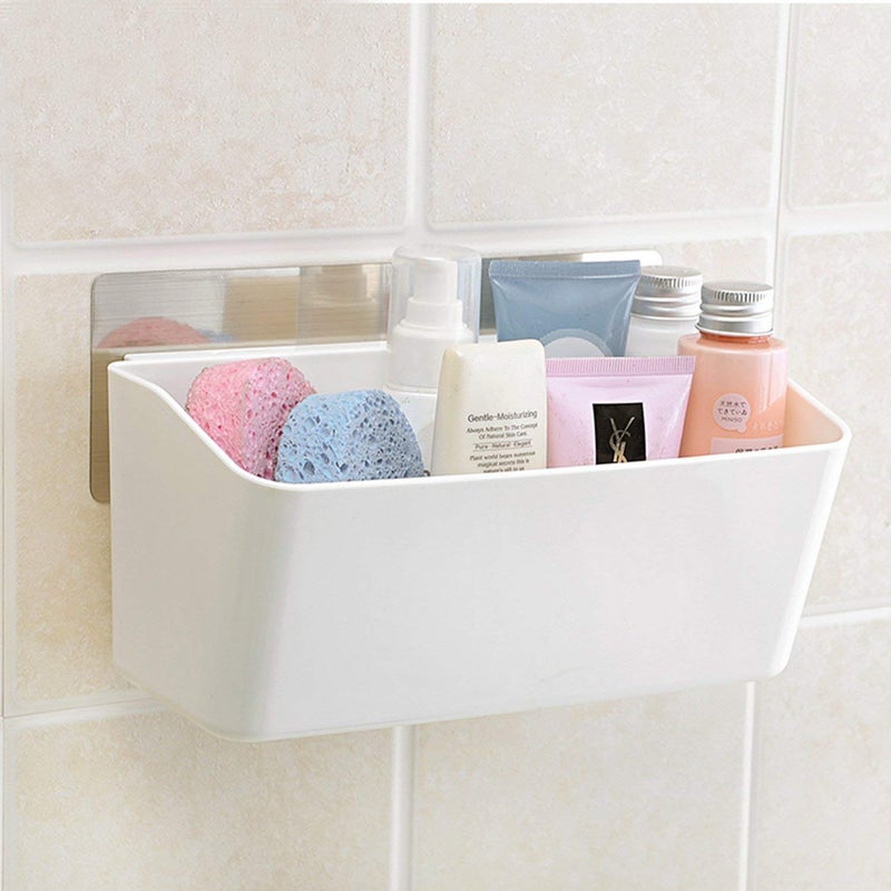 BLEQYS Shower Caddy Suction, Bath Shelve Drill-Free Shower Shelf Bathroom Storage Basket Wall Mounted, Waterproof & Rustproof Shower Organizer Removable for Bathroom,Dorm,Toilet, Kitchen-White - Image 1