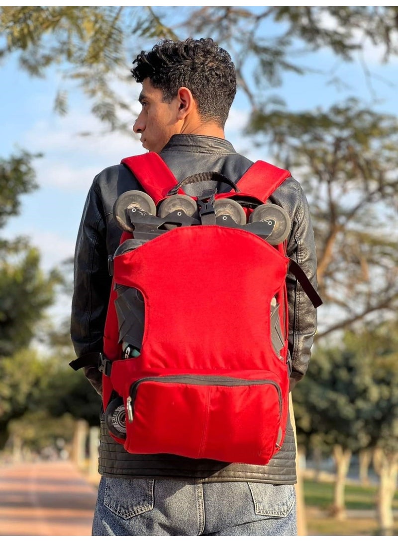 شنطة ظهر رياضية لحمل سكيت باتيناج – لحمل الأغراض المختلفة بجيوب واسعه وكبيرة . ومكان مخصص لحمل زوج من الاسكيت - Image 4