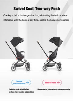 baobaohao V8 Toddler Stroller, Adjustable For Newborn Baby Comfort With Reversible Seat - Black  - Image 3