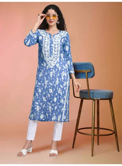 Alaya Hand Embroidered Chikankari Mulmul Cotton Kurta-AL4072