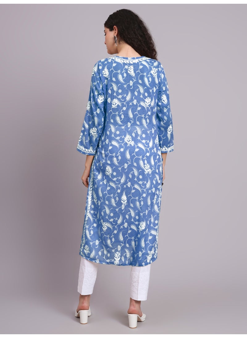 Alaya Hand Embroidered Chikankari Mulmul Cotton Kurta-AL4072 - Image 2