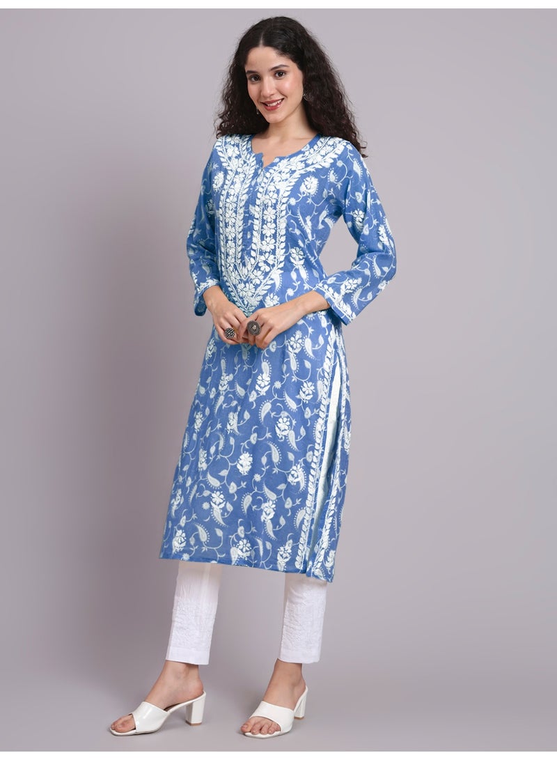 Alaya Hand Embroidered Chikankari Mulmul Cotton Kurta-AL4072 - Image 3