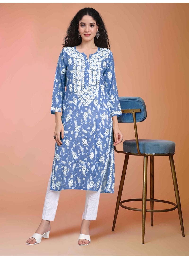 Alaya Hand Embroidered Chikankari Mulmul Cotton Kurta-AL4072 - Image 5