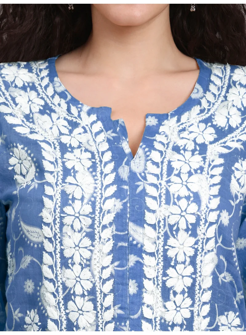 Alaya Hand Embroidered Chikankari Mulmul Cotton Kurta-AL4072