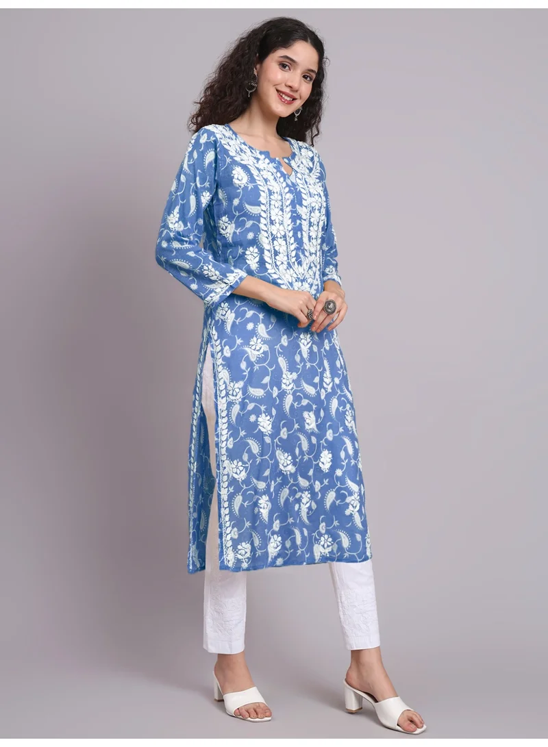 Alaya Hand Embroidered Chikankari Mulmul Cotton Kurta-AL4072