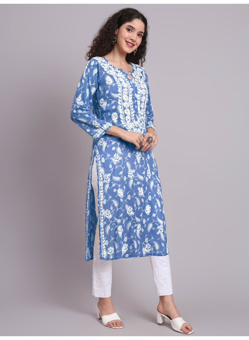 Alaya Hand Embroidered Chikankari Mulmul Cotton Kurta-AL4072 - Image 4