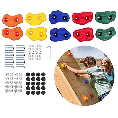 Squirrel Products Kids Rock Climbing Holds with Safety Rock Plugs to Protect Little Fingers - 10 Pack - Includes Hardware for 1" Installation - Image 1