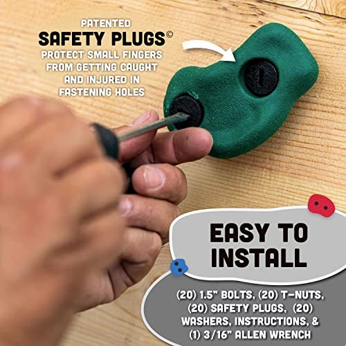 Squirrel Products Kids Rock Climbing Holds with Safety Rock Plugs to Protect Little Fingers - 10 Pack - Includes Hardware for 1" Installation - Image 3