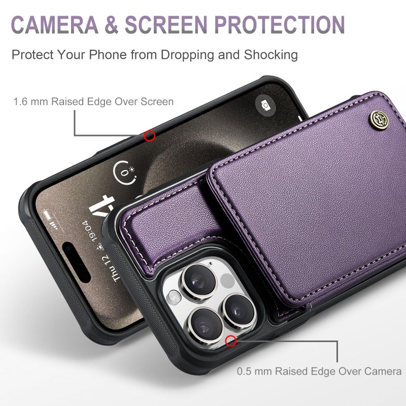 Vinich for iPhone 15 Pro Wallet Case with Card Holder, RFID Blocking Credit Slots Kickstand Shockproof Phone Cover Fit for iPhone 15 Pro 6.1" Purple - Image 3