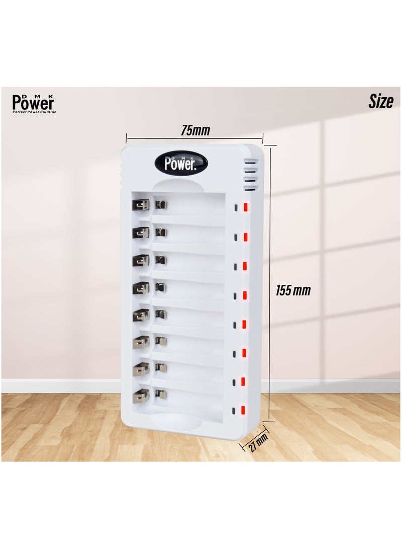 DMK Power DMK Power Rechargeable AA Batteries, 4 Pack of 2800mAh High Capacity Low Self Discharge Ni-MH Double A Batteries with Smart 8 Bay Battery Charger (USB Fast Charging, Independent Slot)- (TC-Q8+AAx4pcs) - Image 4