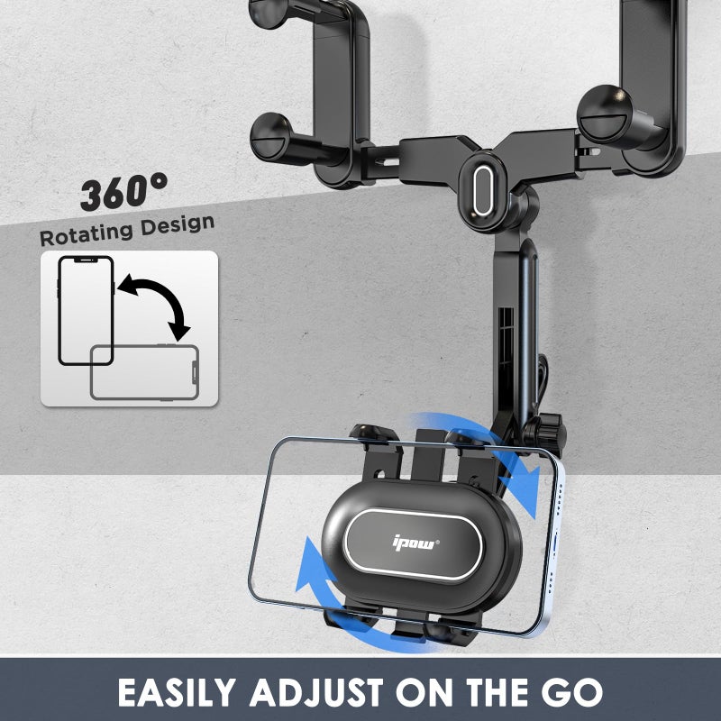 IPOW Large Rearview Mirror Phone Holder for Car 360Â°Rotatable and Retractable, 2024 Upgraded Four Corners Fixed Anti-Shake Multifunctional Design for Car Rearview Mirror with Button - Image 4