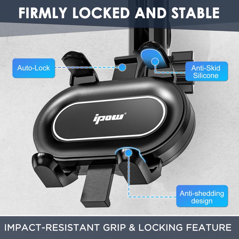 IPOW Large Rearview Mirror Phone Holder for Car 360Â°Rotatable and Retractable, 2024 Upgraded Four Corners Fixed Anti-Shake Multifunctional Design for Car Rearview Mirror with Button - Image 3