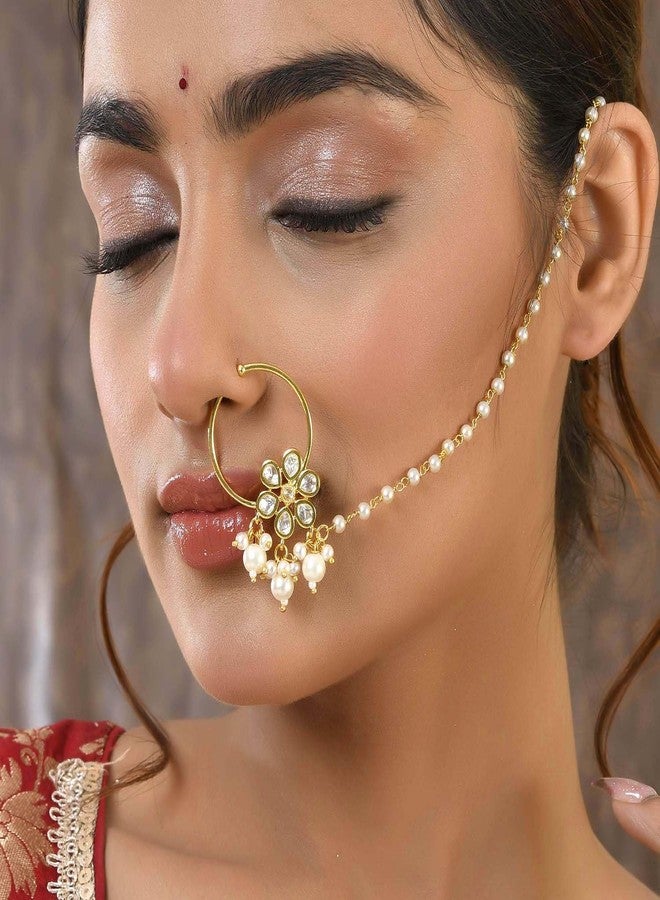 VOYLLA Panchhi Kashni Nose Ring For Women Nose Rings And Pins For Women, Kundan Nose Rings For Wedding, Festive, Party, Birds, American Diamond, Gift For Her - Image 3
