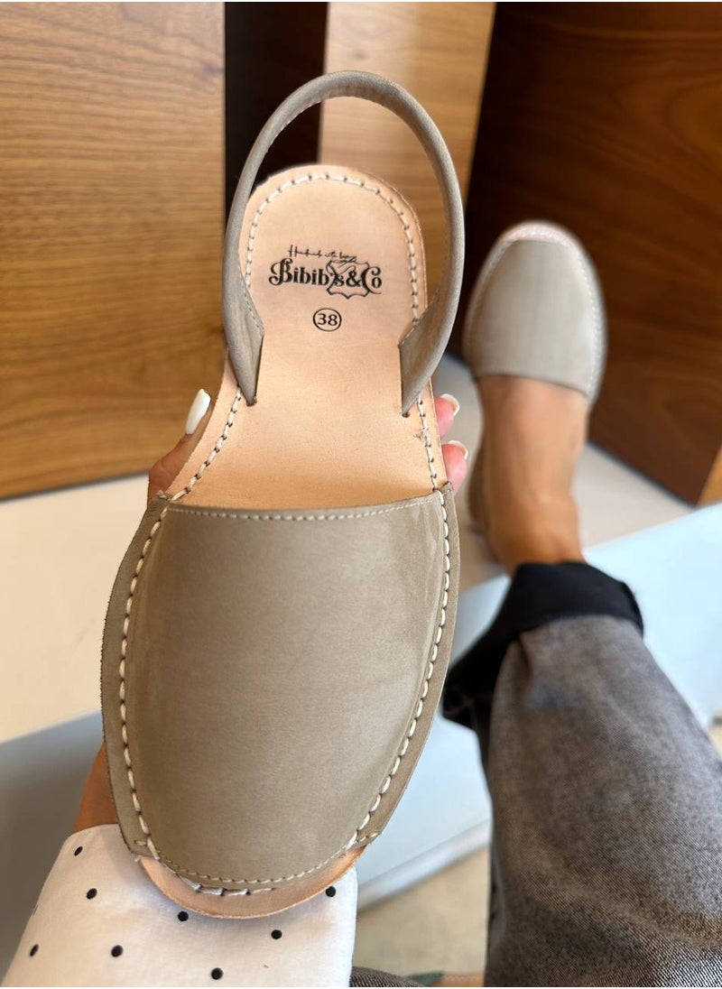 Bibibs & Co Menorca Nubuck Flat Sandals Sling Back Grey  - Image 1