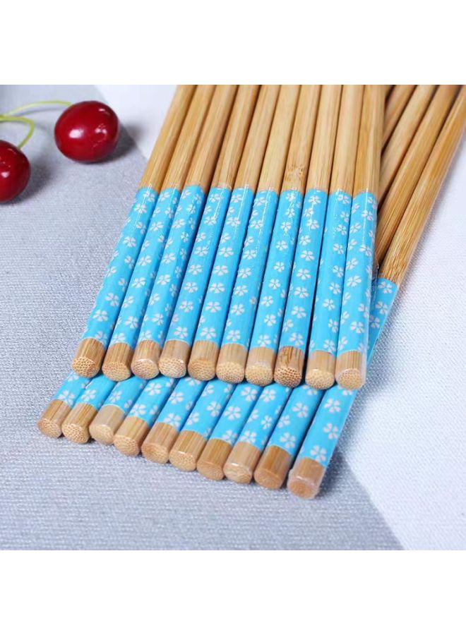 Japanese Cherry Blossom Bamboo Chopsticks Set Chopsticks For One Person And One Chopstick Household Chopsticks Manufacturer Carbonized Chopsticks-Color:Sky Blue Floral-Specifications:5.3*6*22.5 Carbonized Belt Knotted Flower Process  - Image 1