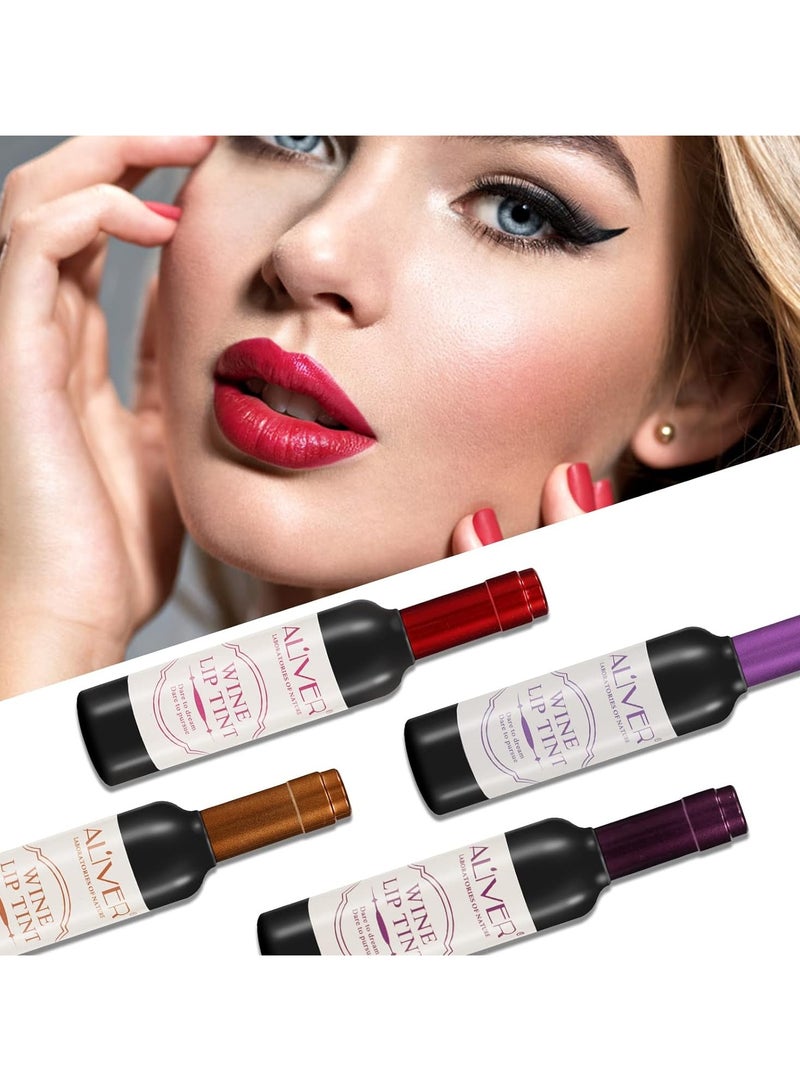 ALIVER مجموعة أحمر الشفاه ALIVER Wine Lip Tint، 6 ألوان، مجموعة أحمر شفاه غير لامع، مجموعة أحمر شفاه طويلة الأمد ومضادة للماء، ملمع شفاه، مرطب، يدوم طويلاً ومضاد للماء - Image 3