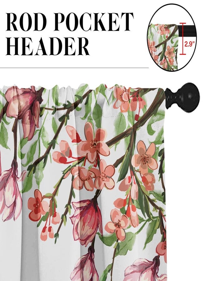Tayney Flower Bird Kitchen Window Curtains Valance and Tier Set 36 Inch, Spring Hummingbird Watercolor Pink Botanical Rod Pocket Short Tier Curtain, Floral Small Cafe Drapes for Kitchen Decor - Image 3