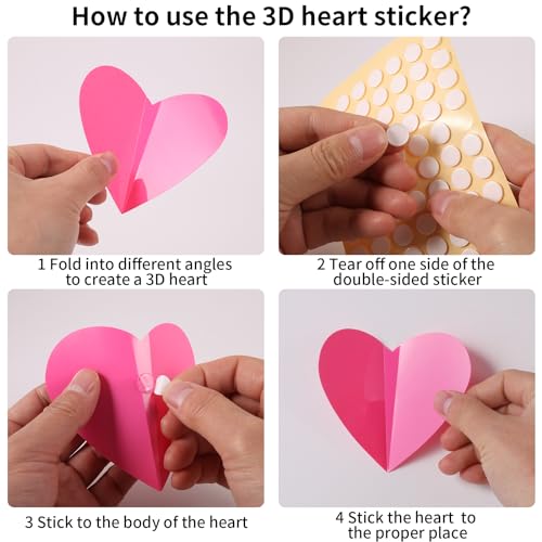 YOTNUS 60 Pcs Valentines-Day-Wall-Decorations, 3D Heart Valentine Wall Stickers, Waterproof Wall Decals, for Wedding Anniversary Party Bedroom Home Office School Decor, 4 Different Sizes Pink - Image 3