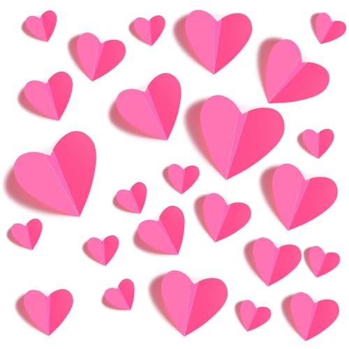YOTNUS 60 Pcs Valentines-Day-Wall-Decorations, 3D Heart Valentine Wall Stickers, Waterproof Wall Decals, for Wedding Anniversary Party Bedroom Home Office School Decor, 4 Different Sizes Pink - Image 1