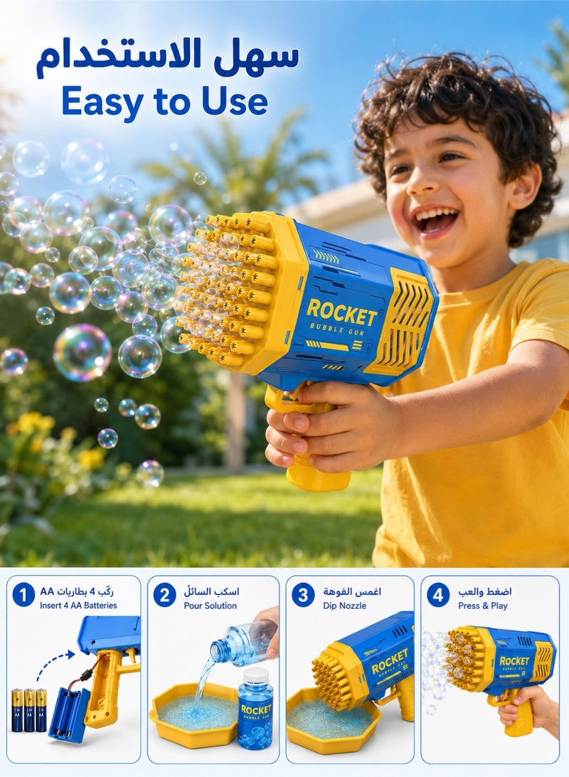 Rocket Kids Bubble Gun Toy 40 Holes With Bubble Solution Tray and 4 AA Batteries, Easy to Use Bubble Machine for Outdoor Garden Party - Image 3